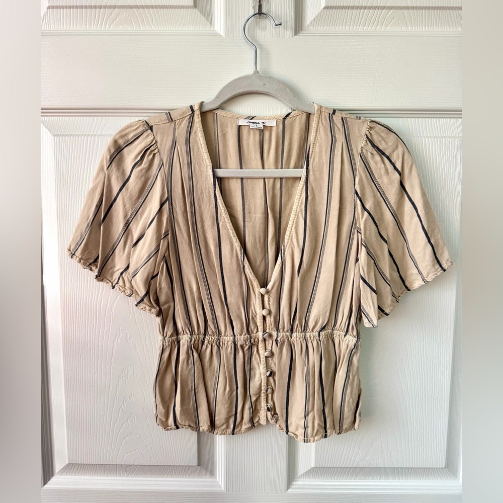 O'Neill Beige and Black Striped Blouse